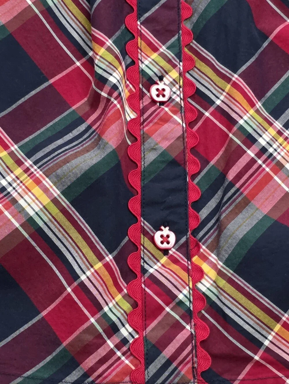Gymboree Apple Orchard Plaid Poplin Red & Navy Blue Babydoll Dress Size 12